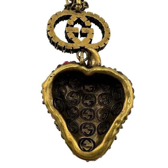 GUCCI Rhinestone Strawberry Necklace Chain Gold Women's - Picture 8 of 10